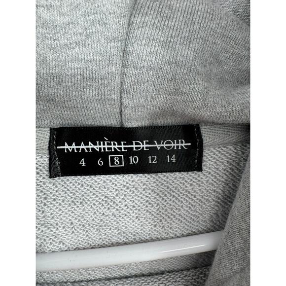 Maniere De Voir Split Flannel Fleece Hoodie Womens 8 Gray Black White Drawstring - Picture 9 of 12